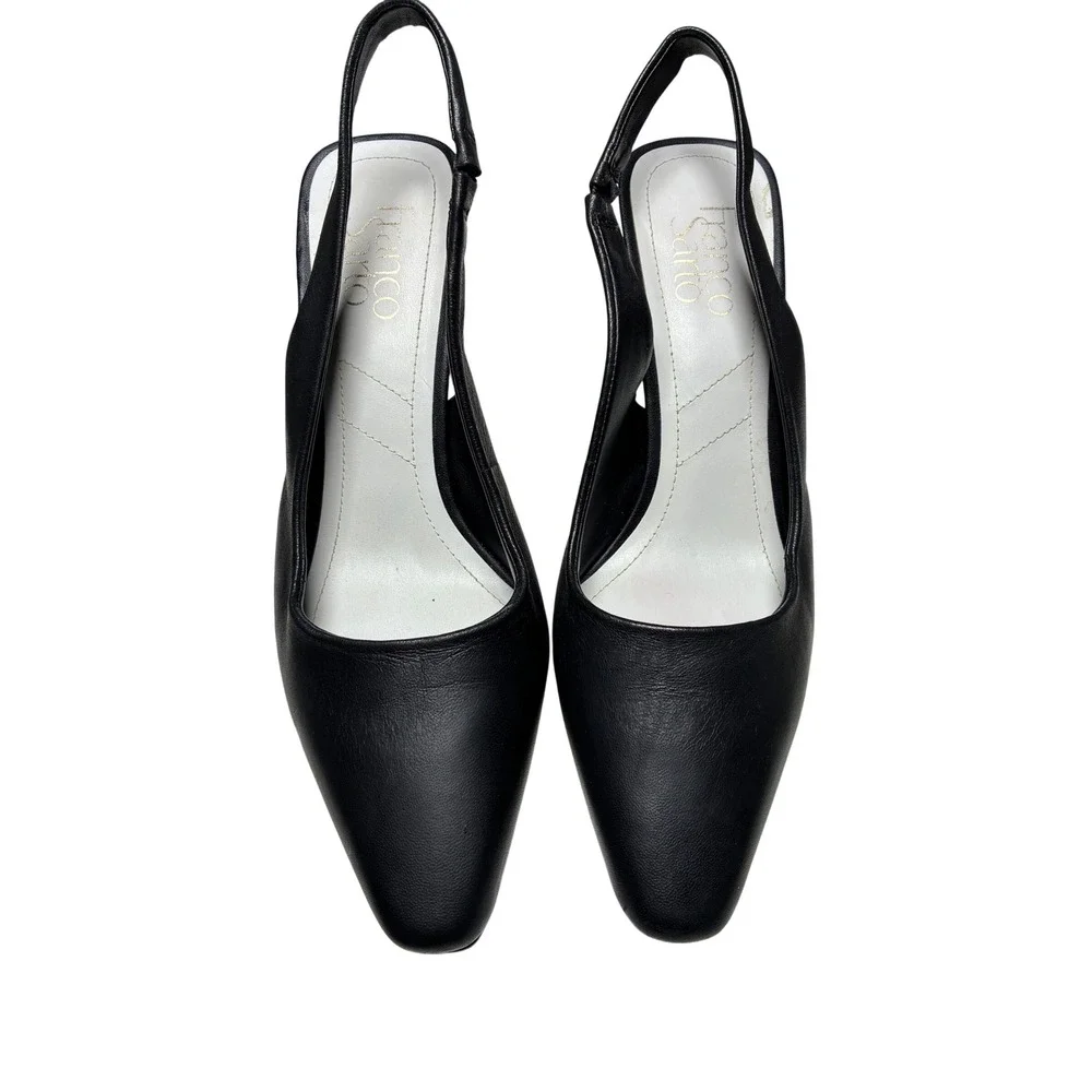 Franco Sarto Marcy Black Leather Slingback Pointed Toe Flare Heel Pumps 7M